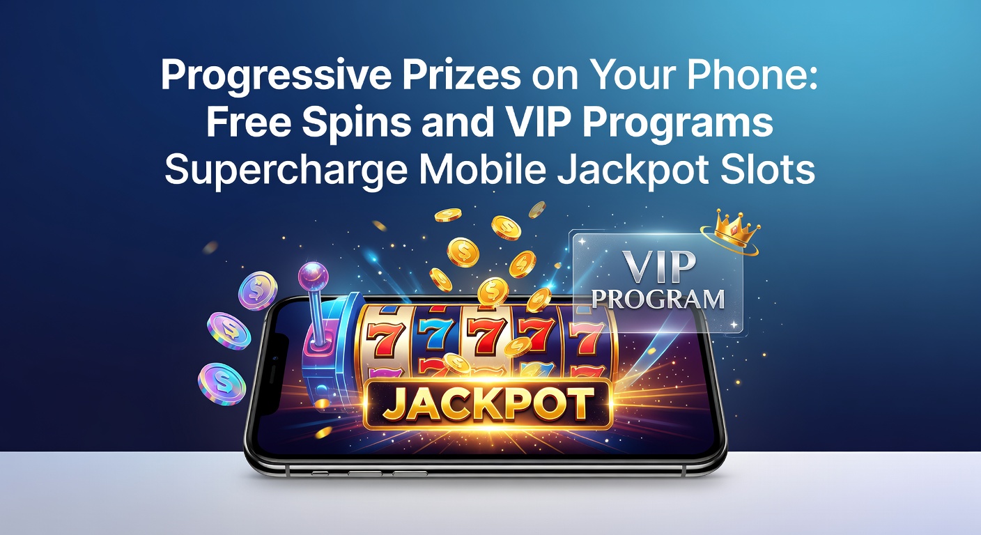Smartphone mit leuchtendem progressive Jackpot-Slot, Free-Spins-Symbolen und VIP-Level-Anzeige im Vordergrund